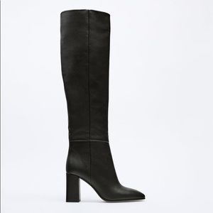 ZARA HEELED LEATHER KNEE HIGH BOOTS